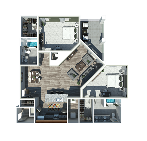Floor plan for 2 beds, 2 baths, 1288 sqft